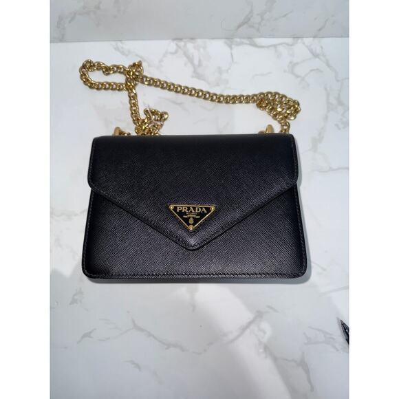 Prada Saffiano Leather Chain Wallet Black Gold Hardware - Picture 9 of 9